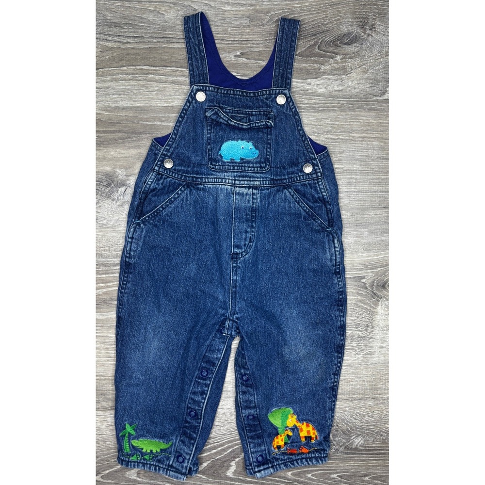 Vintage OshKosh B'gosh Baby Denim Lined Animal Embroidered Overalls 18 Months